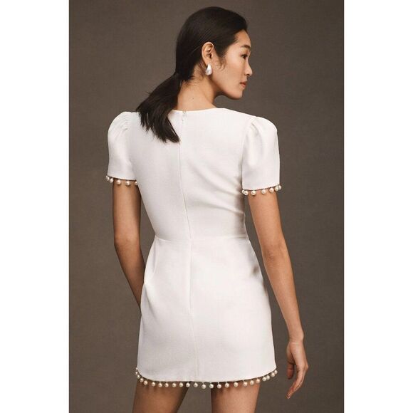 Anthropologie Helsi Estelle Pearl-Trim V-Neck Cap-Sleeve Crepe Mini Dress Medium - Picture 3 of 10